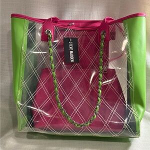 STEVE MADDEN CLEAR TOTE 3 in 1 BAG  LIME GREEN & PINK STUNNING STYLE